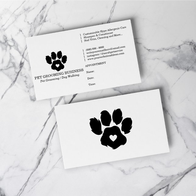 Paw Minimalist Husdjur Varumärkesmöte Påminnelse Visitkort (Paw Minimalist Pet Branding Appointment Reminder Business Card)