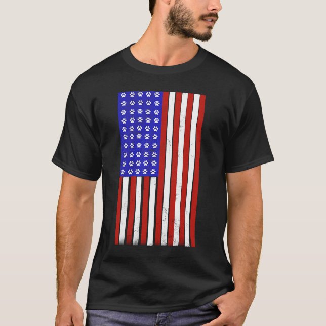 Paw Print American Flagga T Shirt (Framsida)