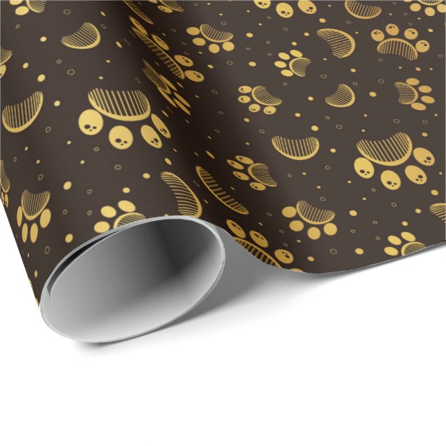 Paw Print and Grooming Comb i Guld Färg Presentpapper (Rullad Hörn)