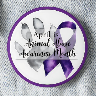 Paw Print April Animal Abuse Awareness Månad Knapp