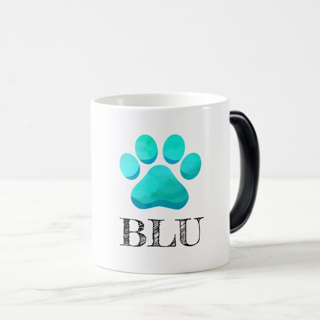 Paw Print Aqua Pet NAMN Modern Roligt Magisk Mugg (Framsida höger)