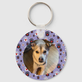 Paw print blue red heart name nyckelring