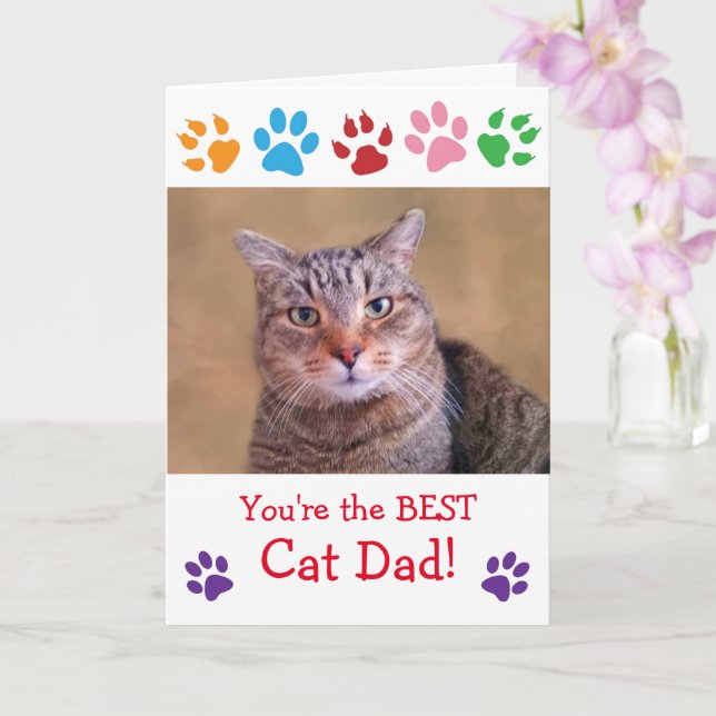 Paw Print Cat Pappa Photo Birthday Kort (Orkide)