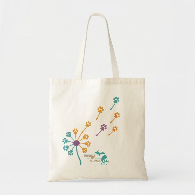 Paw Print Dandelion Tote Bag Tygkasse (Framsidan)