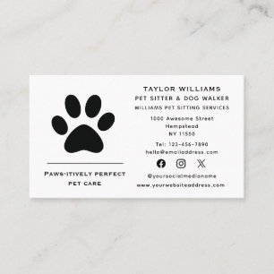 Paw Print Dog Walker Cat Pet Sitter Social Media Visitkort