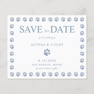 Paw Print Dusty Blue Glitter Bröllop spara datum