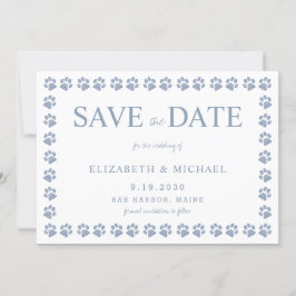 Paw Print Dusty Blue Glitter Bröllop spara datum Inbjudningar