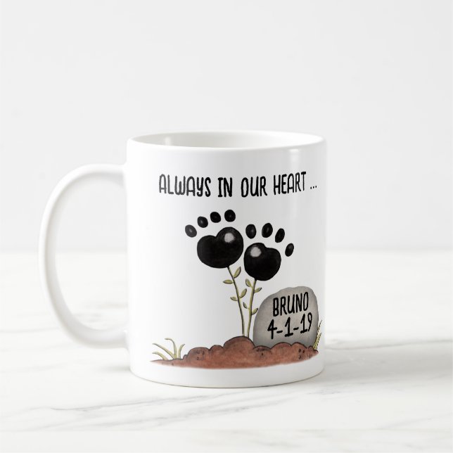 Paw Print Flowers Memory Pet-förlust Kaffemugg (Vänster)