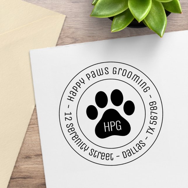 Paw Print Grooming Business Round Adress Stämpel (Skapare uppladdad)