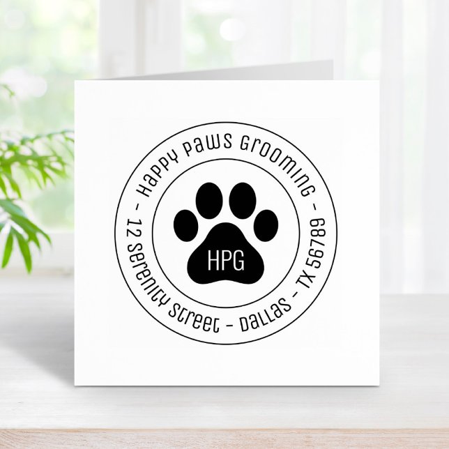 Paw Print Grooming Business Round Adress Stämpel (Skapare uppladdad)