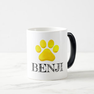 Paw Print Gult PET NAMN Modern Four Leged Roligt Magisk Mugg