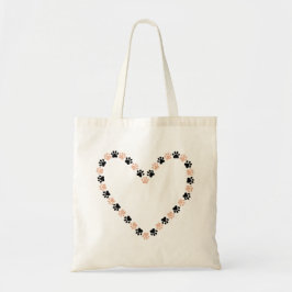 Paw Print Heart-handväskor - Rosa & svarta husdjur Tygkasse