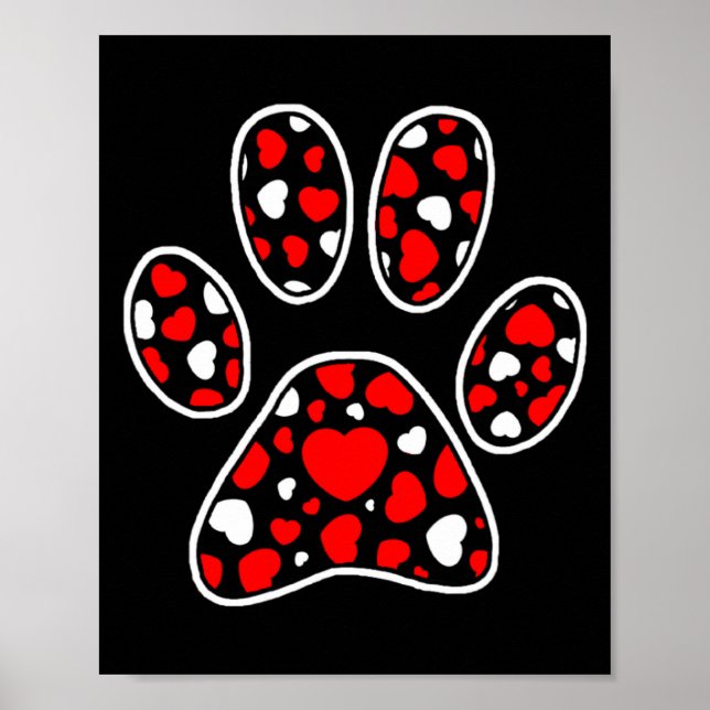 Paw Print Heart Pattern Valentines Day Cute Dog Pu Poster (Framsidan)