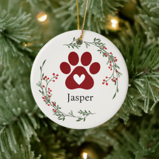 Paw Print Holly och Berry jul Ornament