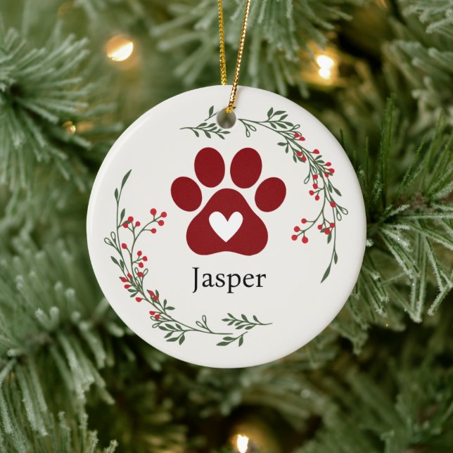 Paw Print Holly och Berry jul Ornament (Träd)