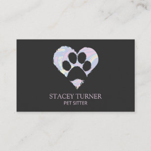 Paw Print HoloGraph Heart Pet Sitter Dog Walker Visitkort