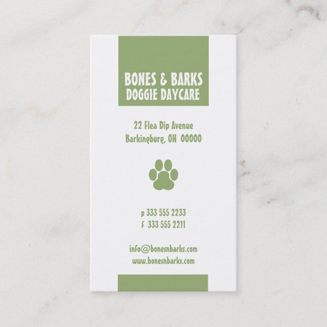 Paw Print Hund Care Olive Visitkort (Framsida)