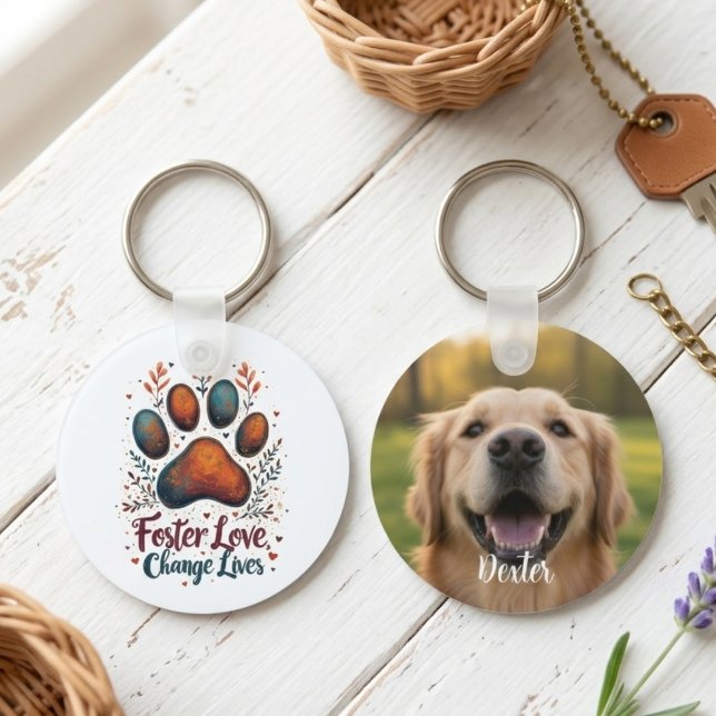 Paw Print Hundmamma Räddningsadvokat Nyckelring (Paw print foster dog photo keychain)