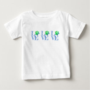 Paw Print KÄRLEK Blue Grönt Family Pet Roligt T Shirt
