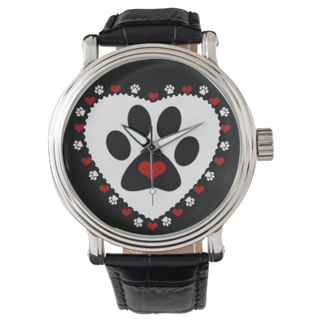 Paw Print Kärlek Hearts Wrist Watch Armbandsur (Framsida)