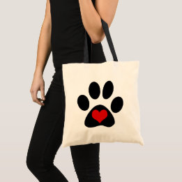 Paw Print Kärlek Red Heart Toart Bag Tygkasse