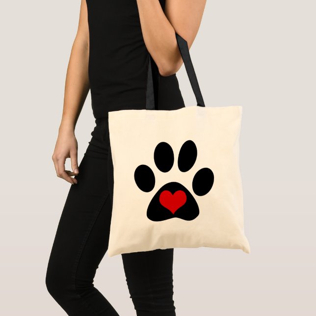Paw Print Kärlek Red Heart Toart Bag Tygkasse (Framsida (produkt))