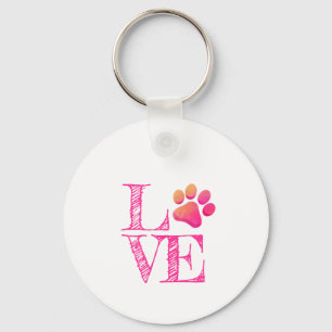 Paw Print KÄRLEK Rosa Orange Family Pet Roligt Nyckelring