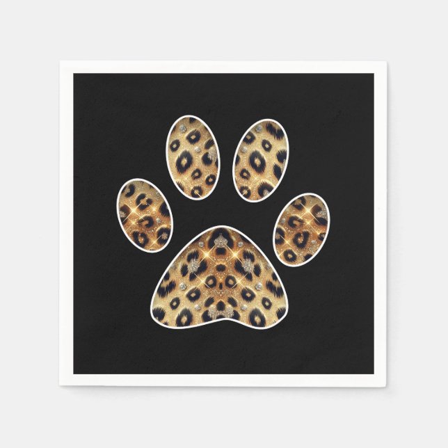 Paw Print med guld & svart leopardglitter  Pappersservett (Framsidan)