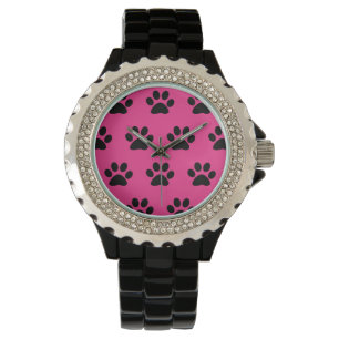 Paw Print Mönster Black Rosa Cute Snyggt Girly Armbandsur