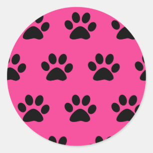 Paw Print Mönster Black Rosa Cute Snyggt Girly Runt Klistermärke