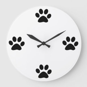 Paw Print Mönster Black White Cute Modern Snyggt Stor Klocka