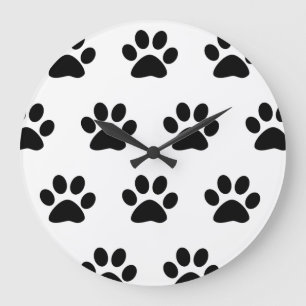 Paw Print Mönster Black White Cute Snyggt 2021 Stor Klocka