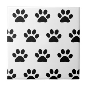 Paw Print Mönster Black White Cute Snyggt 2023 Kakelplatta