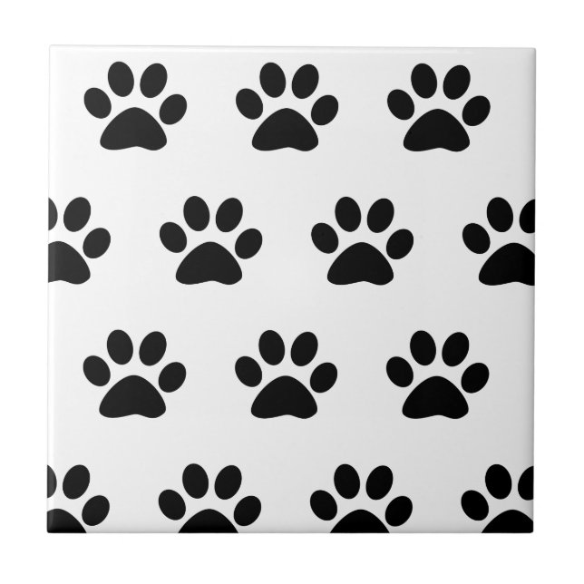 Paw Print Mönster Black White Cute Snyggt 2023 Kakelplatta (Framsidan)