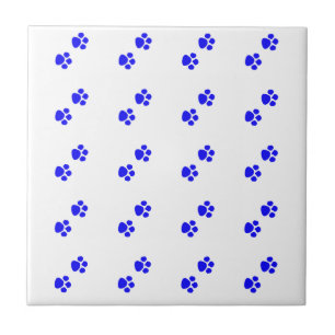 Paw Print Mönster Blue White Cute Snyggt Gift Kakelplatta