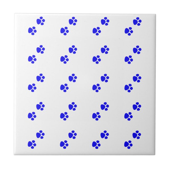 Paw Print Mönster Blue White Cute Snyggt Gift Kakelplatta (Framsidan)