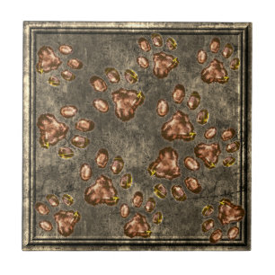 Paw Print Mönster Brass Copper-ram Kakelplatta