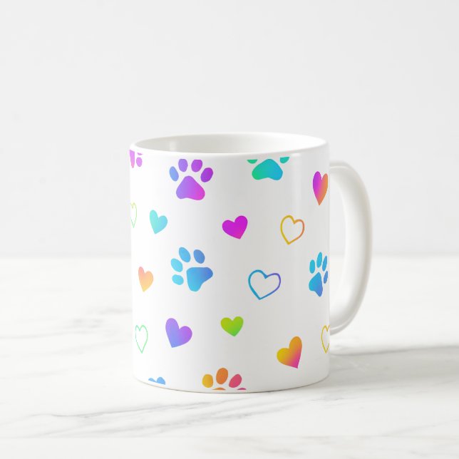 paw print mug, heart pattern mug, rainbow pet mug kaffemugg (Framsida höger)