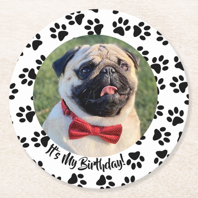 Paw Print och Personal Photo Designad Underlägg Papper Rund (Framsidan)