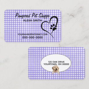 Paw Print on Gingham for Pet Grooming Visitkort
