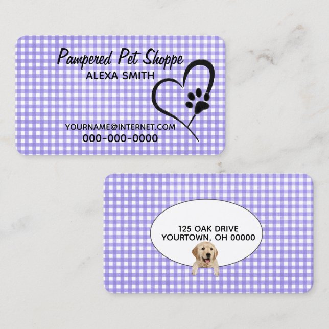 Paw Print on Gingham for Pet Grooming Visitkort (Fram/baksida)