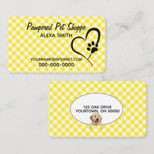 Paw Print on Gingham for Pet Grooming Visitkort