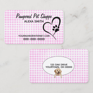 Paw Print on Gingham Pet Grooming Visitkort