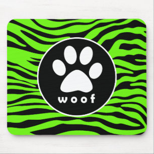 Paw Print på Bright Neon Grönt Zebra ränder Musmatta