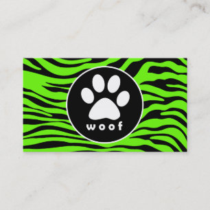 Paw Print på Bright Neon Grönt Zebra ränder Visitkort