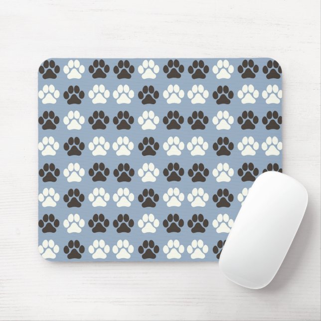 Paw Print Pattern Silver Blue Musmatta (Med mus)
