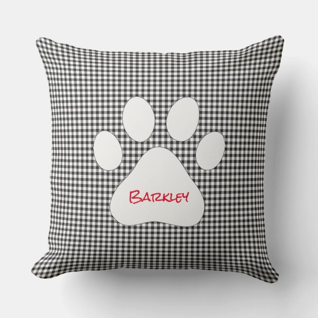 Paw Print Pet NAMN Gingham Hund Cat Family Kudde (Framsida)