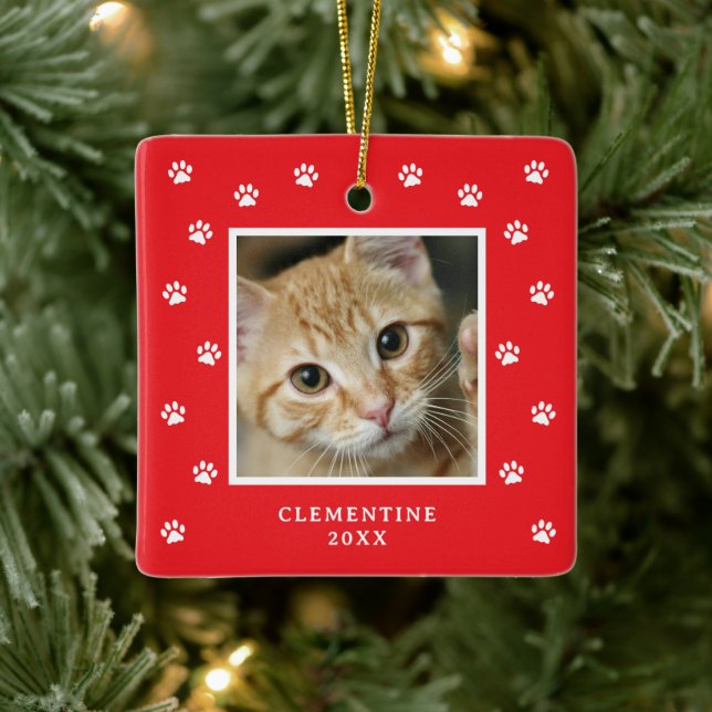 Paw Print Pet Photo Christmas Ornament (Träd)