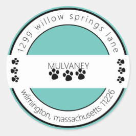 Paw Print Returadress Turcos Runt Klistermärke