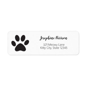 Paw Print Script Namn Adress Cat Hund Pet Modern Returadress Etikett
